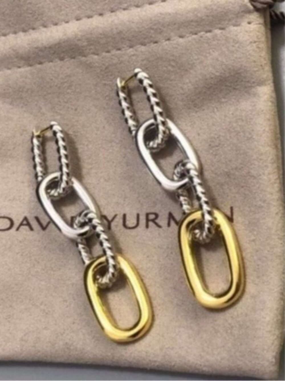 David Yurman Two-Tone Link Drop Earrings - Gold & Silver